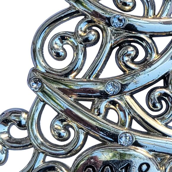 Silver Filigree Christmas Tree Ornament 2018 with Rhinestone Accents - Picture 2 of 10